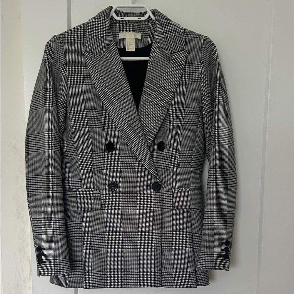 H&M Black and White Plaid Blazer